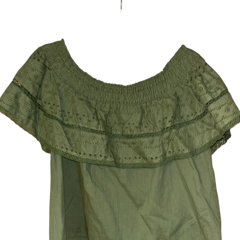 Sofia Jeans Sofia Vergara Eyelet Off Shoulder Top Green Womens Large Cotton Boho - Picture 3 of 11